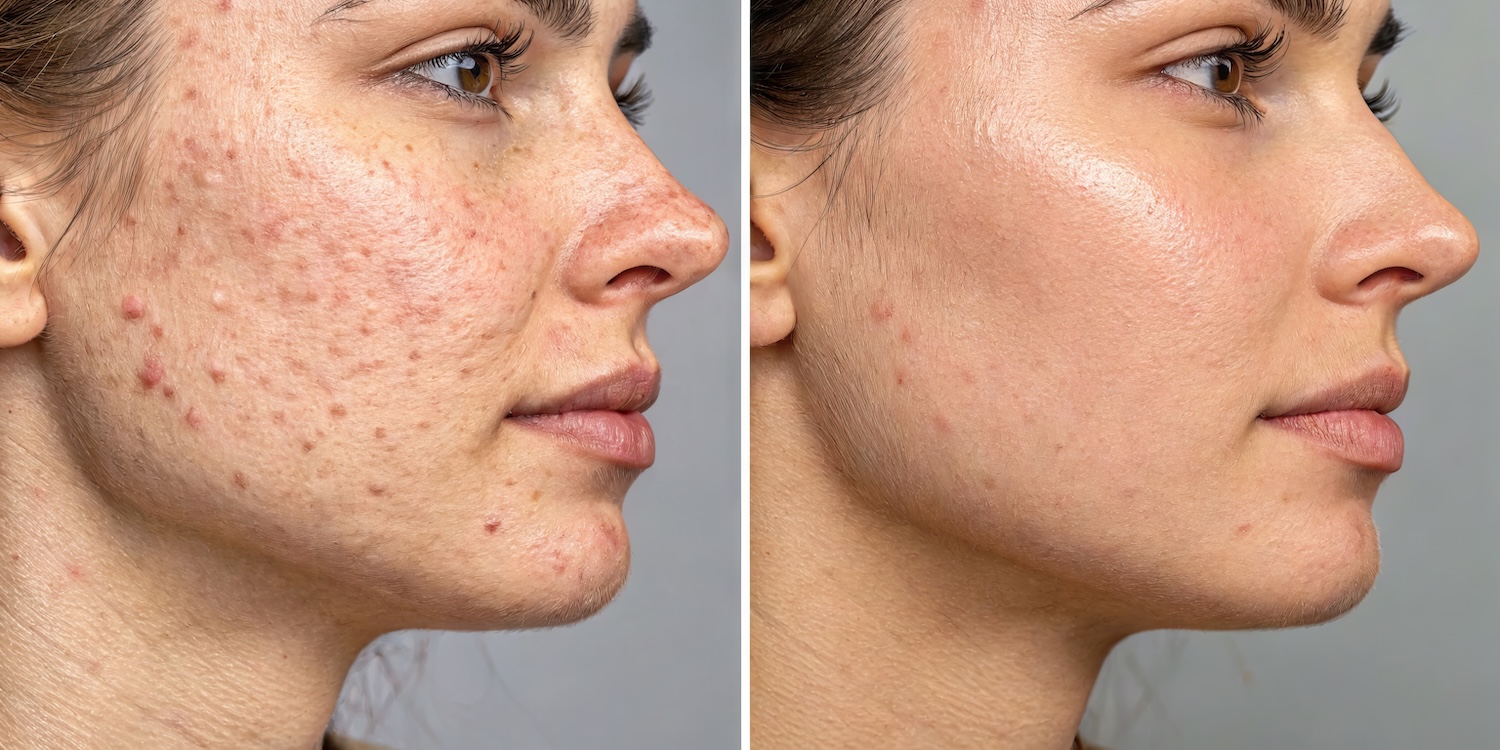 Side-by-side profile views of a person’s face showing differences in cheek skin texture